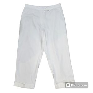 Worthington Petite Stretch Womens White Cropped Flat Front Cuffed Pants Size 10P
